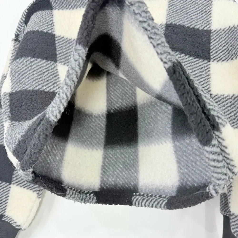 Old Navy Girls Black White Buffalo Plaid Cozy Pullover Sherpa Fleece NEW